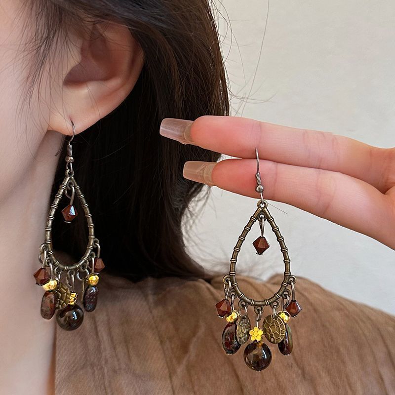 Vintage Boho Clip-ohrringe Tropfen Perlen In Kaffeebraun_voghion.com