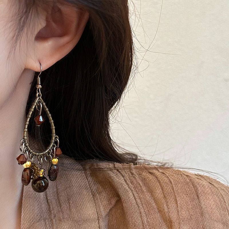 Vintage Boho Clip-ohrringe Tropfen Perlen In Kaffeebraun_voghion.com