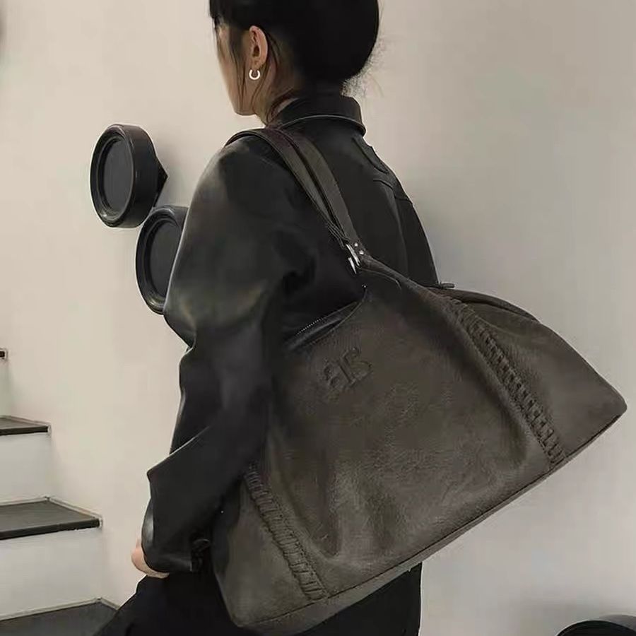 韩国ason流浪包李茶仁同款皮面机车包单肩腋下大容量托特包手提包 图片 3