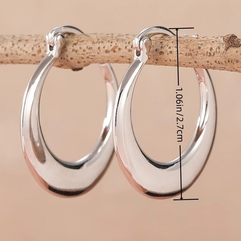 Minimalist Large Hoop Silver-copper Earrings For Women, Fashionable Unique, With Cool Understated Style, Offering A_voghion.com