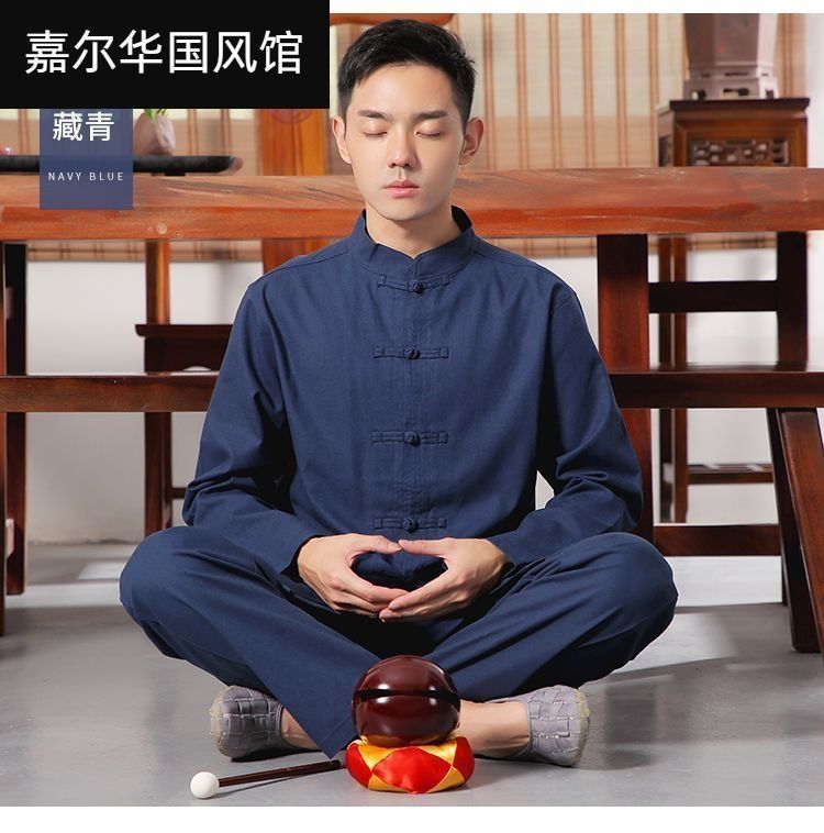 夏季棉麻居士服套装禅修服中年唐装男女同款布扣复古佛系古风汉服 detail 9