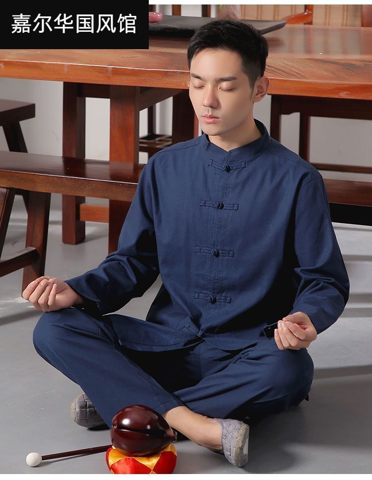 夏季棉麻居士服套装禅修服中年唐装男女同款布扣复古佛系古风汉服 detail 10