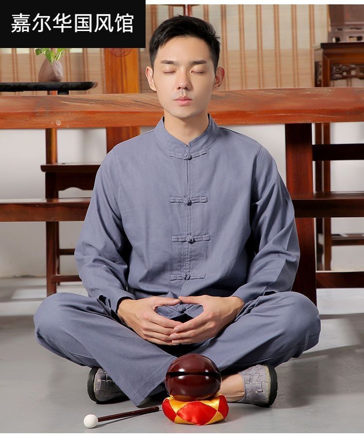 夏季棉麻居士服套装禅修服中年唐装男女同款布扣复古佛系古风汉服 detail 13