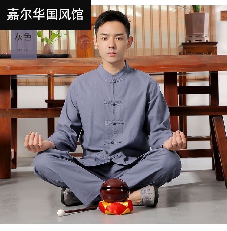 夏季棉麻居士服套装禅修服中年唐装男女同款布扣复古佛系古风汉服 detail 12
