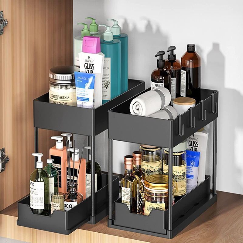 Kitchen Sink Storage Double-layer Shelf, Home Pull-out Bathroom Countertop Multifunctional Spice Rack With Chopstick_voghion.com