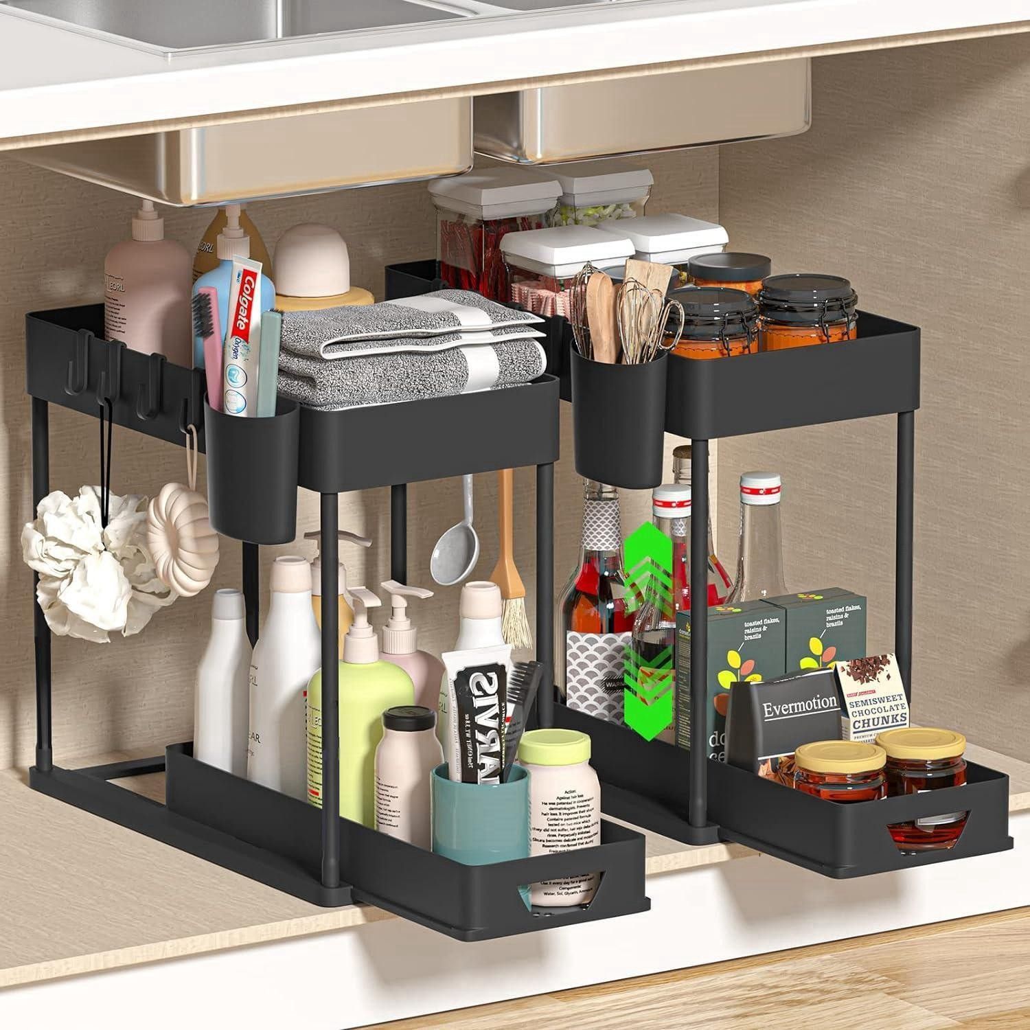 Kitchen Sink Storage Double-layer Shelf, Home Pull-out Bathroom Countertop Multifunctional Spice Rack With Chopstick_voghion.com