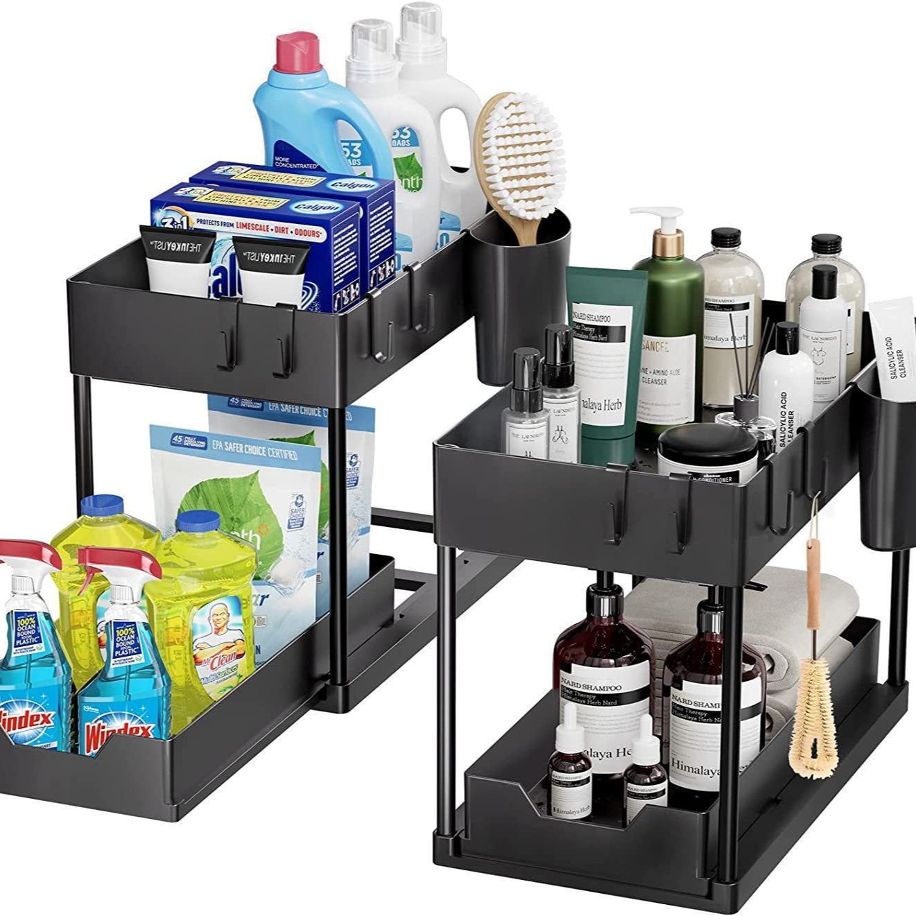 Kitchen Sink Storage Double-layer Shelf, Home Pull-out Bathroom Countertop Multifunctional Spice Rack With Chopstick_voghion.com