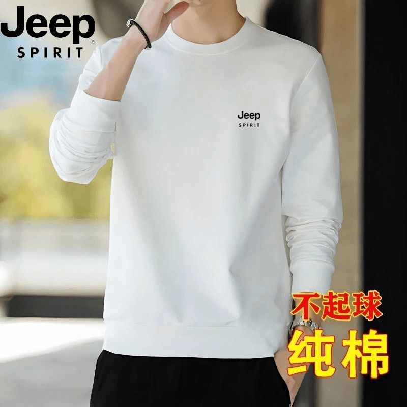 JEEP吉普纯棉休闲卫衣长袖T恤男春秋款宽松中青年百搭上衣打底衫