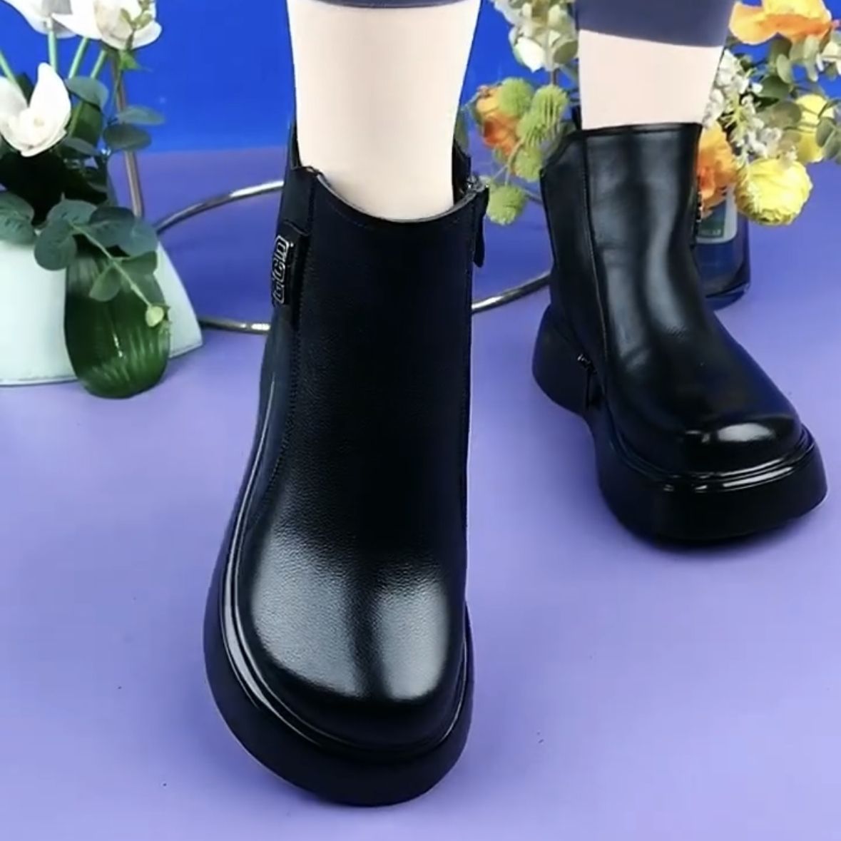 2025新款秋冬季松糕底厚底马丁靴女软皮女靴子加绒棉皮鞋妈妈短靴