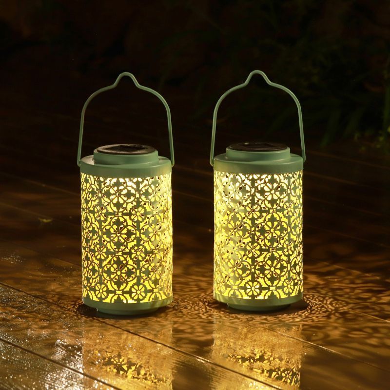 Solar Outdoor Lantern, Waterproof LED Decorative Light With Hollow-Out Pattern For Garden & Camping_voghion.com