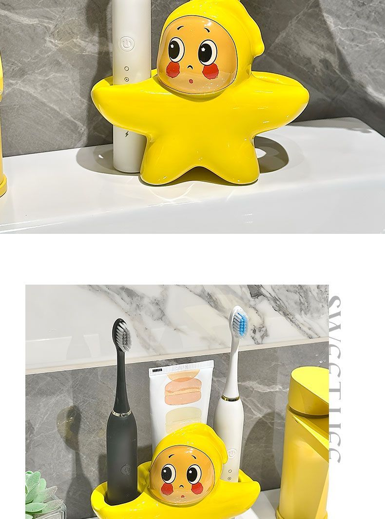 Coppia di persone con stelle, bambini, portaspazzolino carino, supporto per lavabo, base per spazzolino da denti in ceramica_voghion.com