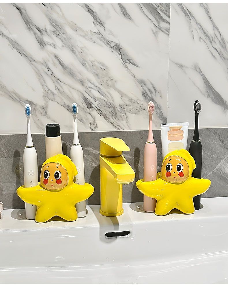 Coppia di persone con stelle, bambini, portaspazzolino carino, supporto per lavabo, base per spazzolino da denti in ceramica_voghion.com