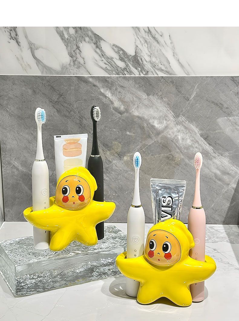 Coppia di persone con stelle, bambini, portaspazzolino carino, supporto per lavabo, base per spazzolino da denti in ceramica_voghion.com