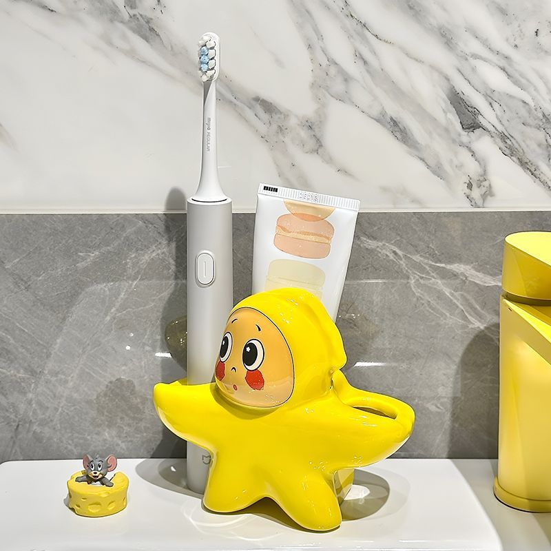 Coppia di persone con stelle, bambini, portaspazzolino carino, supporto per lavabo, base per spazzolino da denti in ceramica_voghion.com
