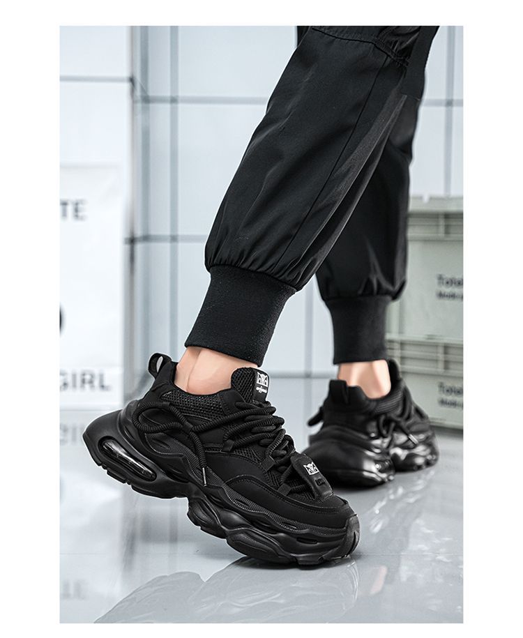 Men' 2025 New Autumn Caual Air Cuhion Shock Aborption Dad Sport Running Thick Sole Black Warrior Trendy_desvips.com