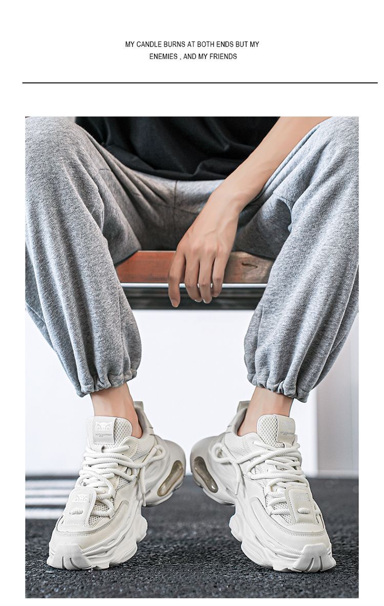 Men' 2025 New Autumn Caual Air Cuhion Shock Aborption Dad Sport Running Thick Sole Black Warrior Trendy_desvips.com