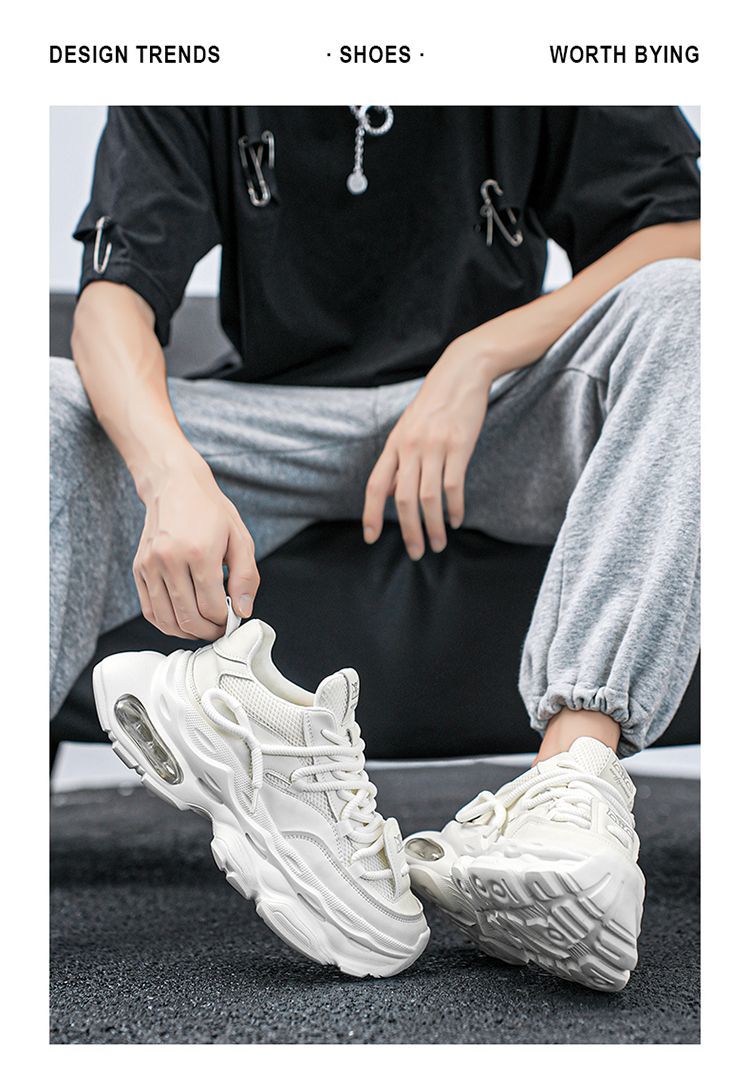 Men' 2025 New Autumn Caual Air Cuhion Shock Aborption Dad Sport Running Thick Sole Black Warrior Trendy_desvips.com