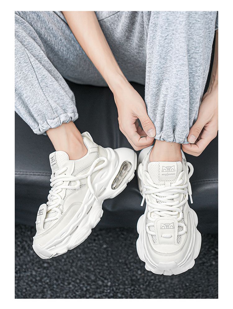 Men' 2025 New Autumn Caual Air Cuhion Shock Aborption Dad Sport Running Thick Sole Black Warrior Trendy_desvips.com