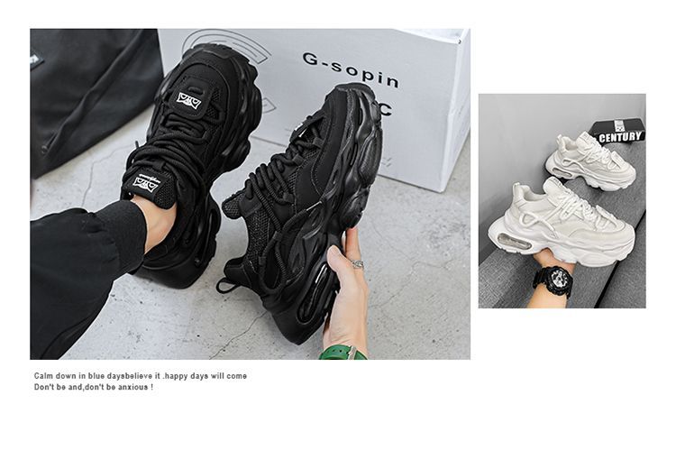 Men' 2025 New Autumn Caual Air Cuhion Shock Aborption Dad Sport Running Thick Sole Black Warrior Trendy_desvips.com