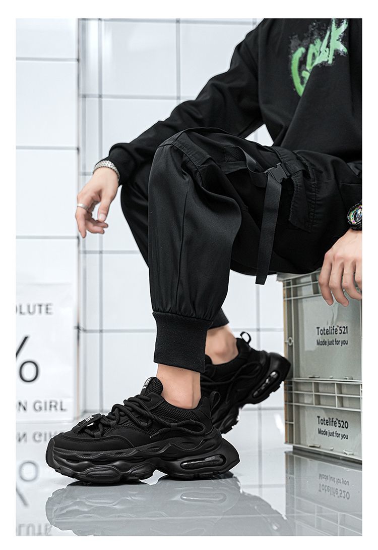 Men' 2025 New Autumn Caual Air Cuhion Shock Aborption Dad Sport Running Thick Sole Black Warrior Trendy_desvips.com