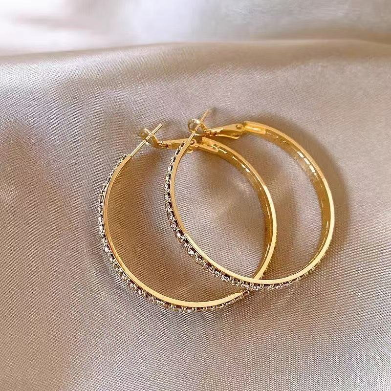 Exquisite Micro-inlaid Hoop Earrings Minimalist Shiny Jewelry_voghion.com