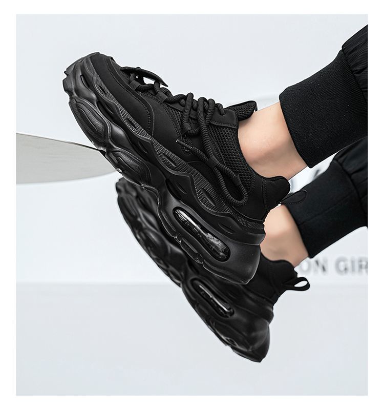 Men' 2025 New Autumn Caual Air Cuhion Shock Aborption Dad Sport Running Thick Sole Black Warrior Trendy_desvips.com