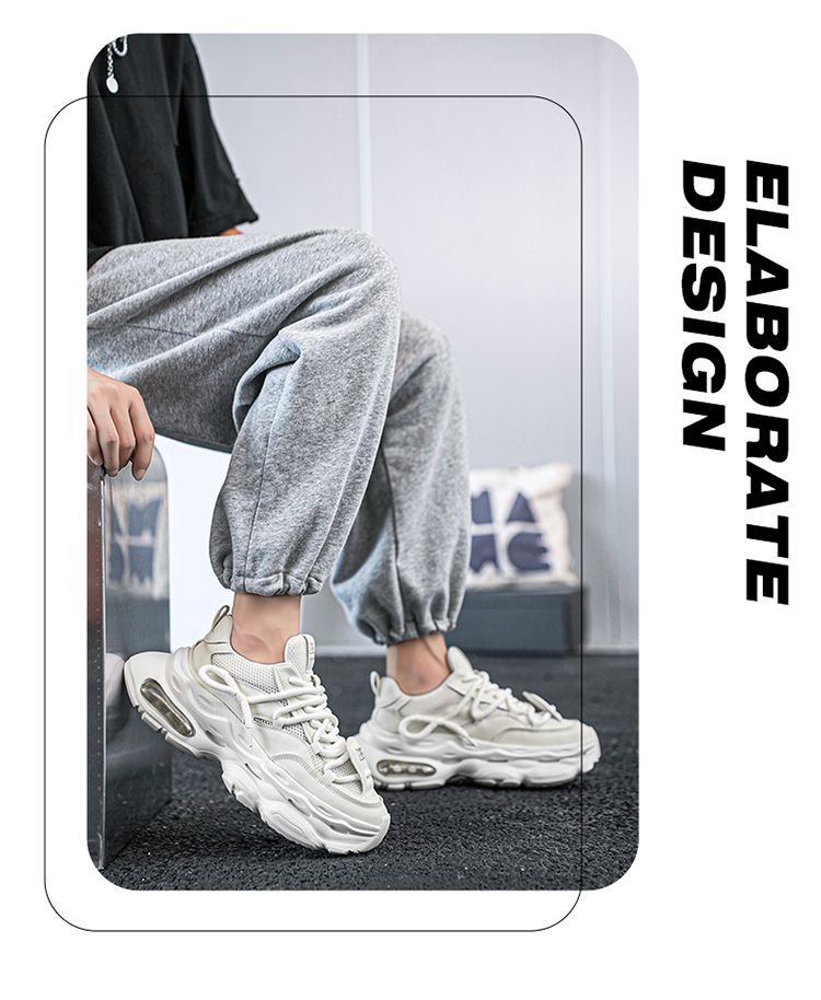 Men' 2025 New Autumn Caual Air Cuhion Shock Aborption Dad Sport Running Thick Sole Black Warrior Trendy_desvips.com