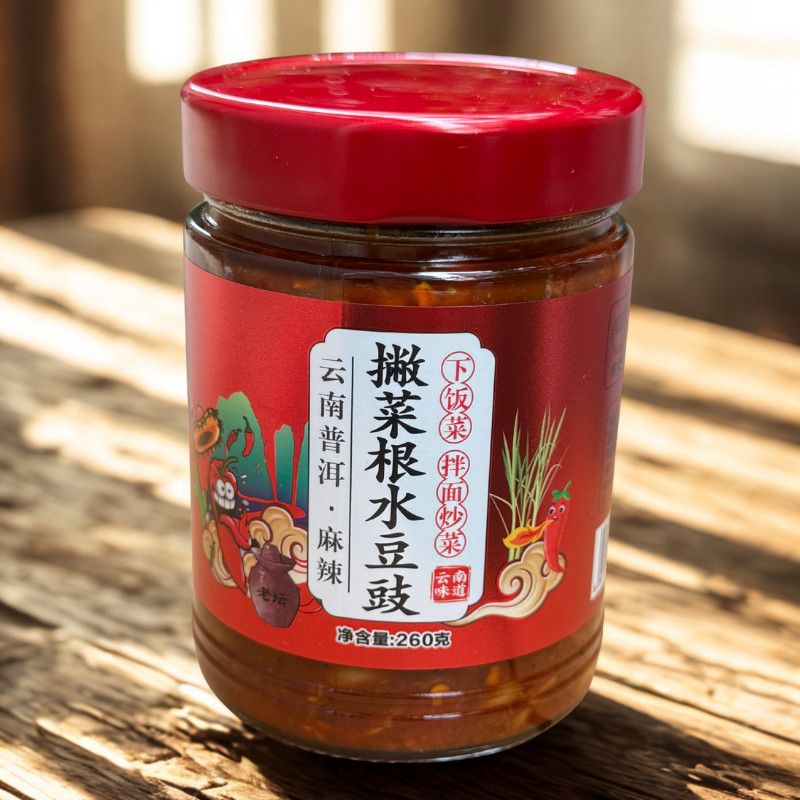 云南普洱/麻辣水豆豉/姜丝豆豉/麻辣撇菜根豆豉