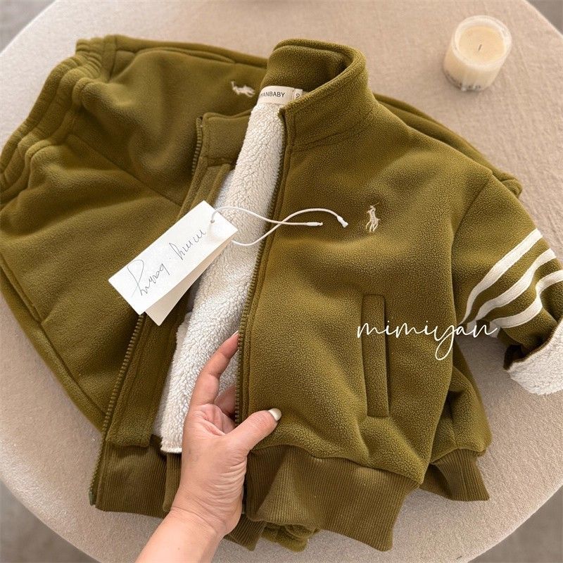 Conjunto de casaco e calças com forro polar para crianças_voghion.com