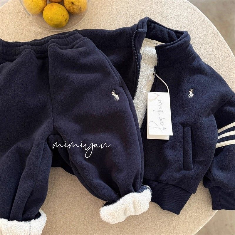 Conjunto de casaco e calças com forro polar para crianças_voghion.com