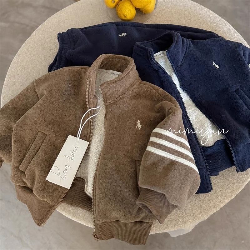 Conjunto de casaco e calças com forro polar para crianças_voghion.com