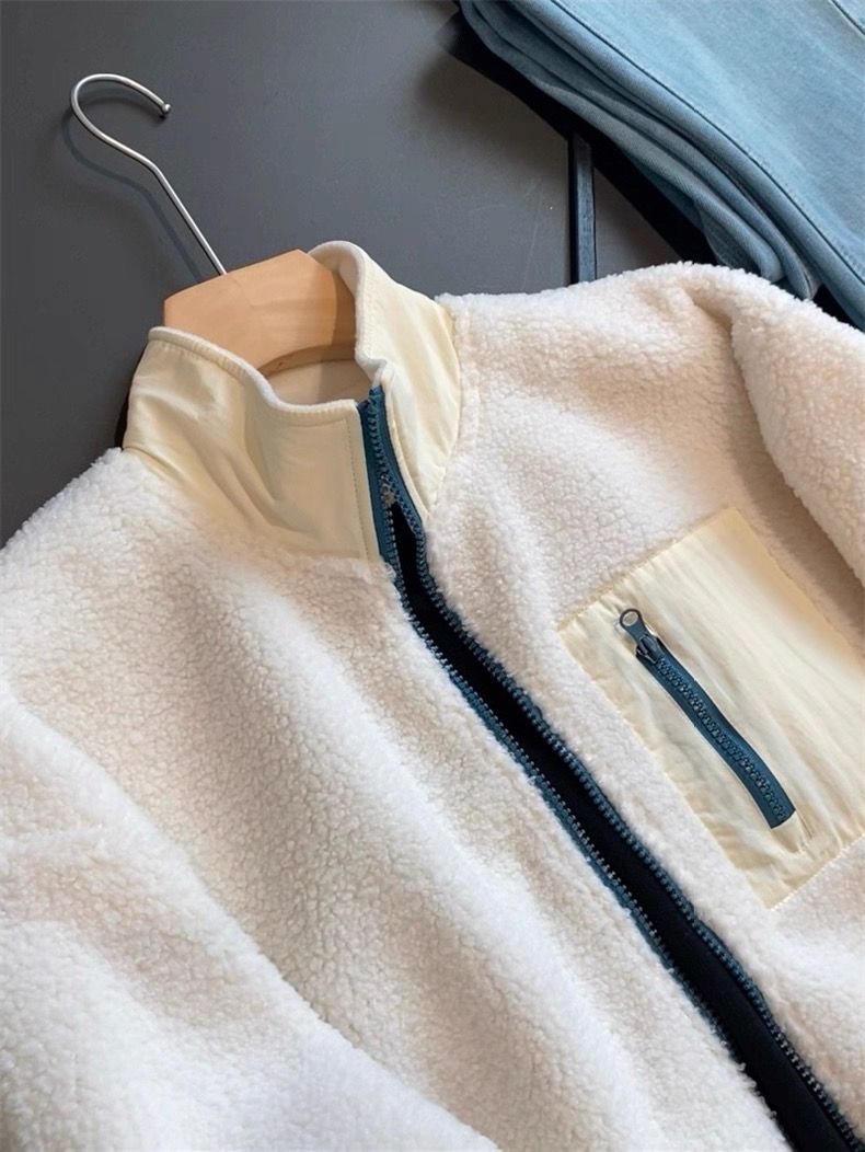 Lambswool Fleece Jacket Stand-up Collar Warm Autumn Winter_voghion.com