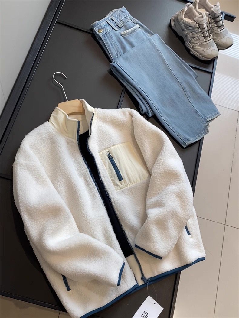 Lambswool Fleece Jacket Stand-up Collar Warm Autumn Winter_voghion.com