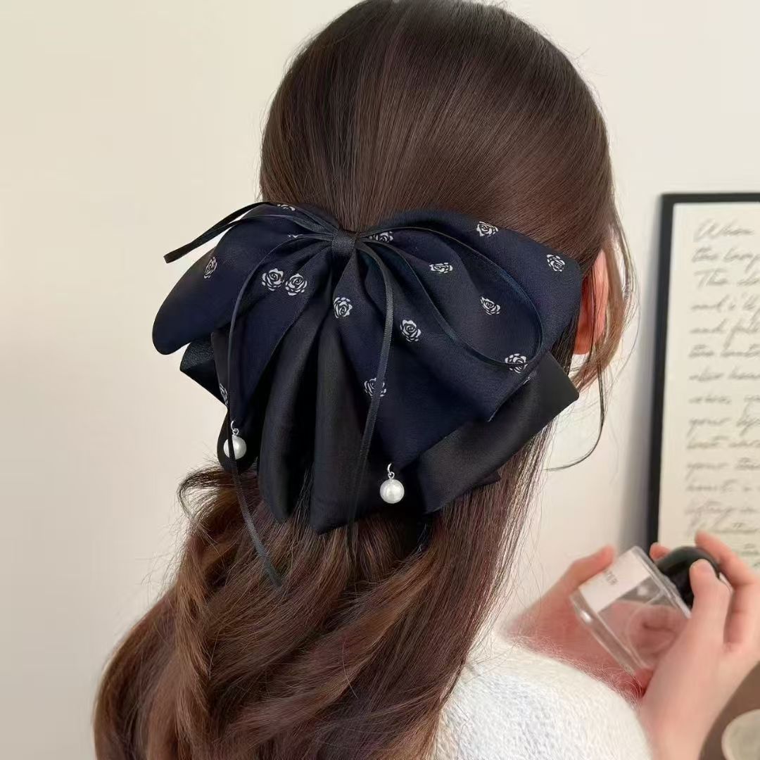 Satin Kamelie Perlen Haarspange Mit Schleife Für Zopf_voghion.com
