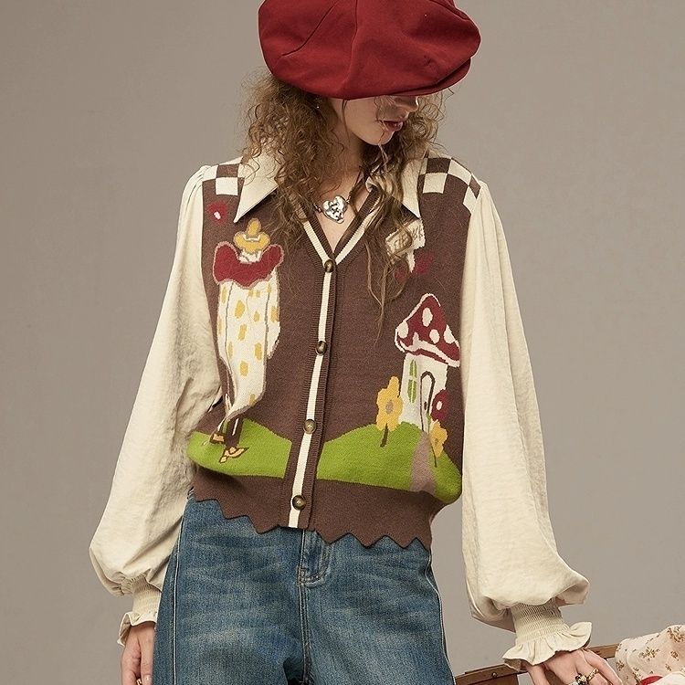 妖精的假两件拼接针织衫女2025年新款设计感巨好看的早秋穿搭【3天内发货】