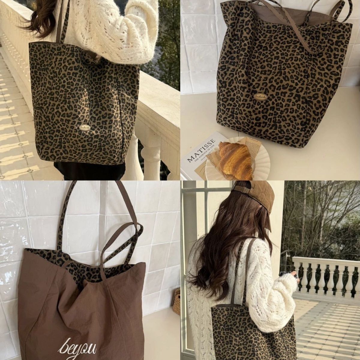 双面时尚大容量托特包女学院2025帆布包休闲通勤新款豹纹单肩【5天内发货】