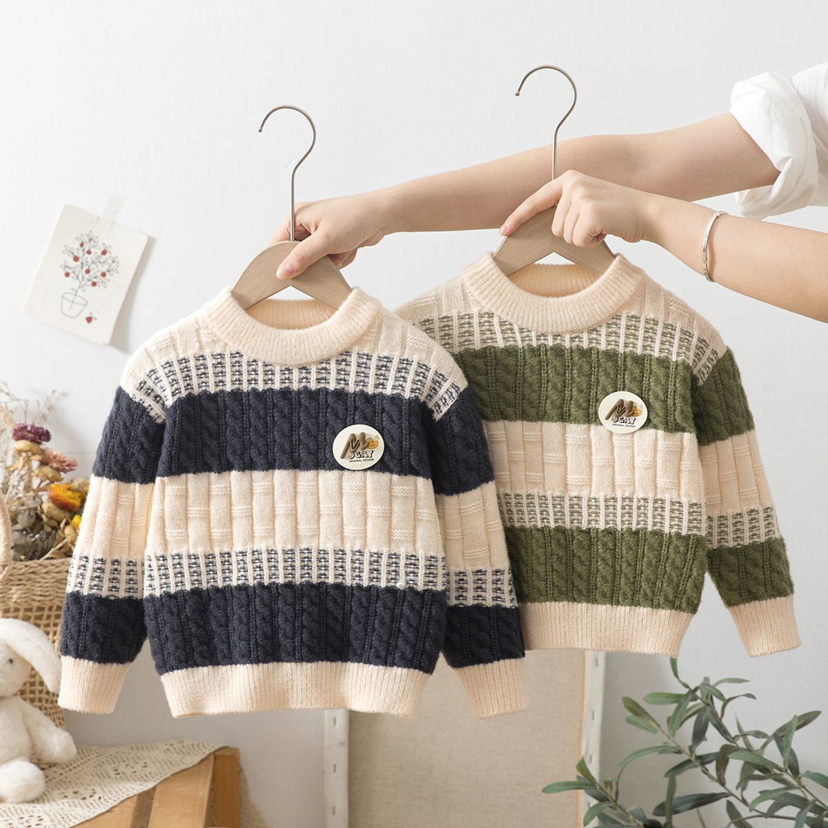 男童毛衣2025新款秋冬套头宝宝针织衫打底儿童加厚条纹洋气
