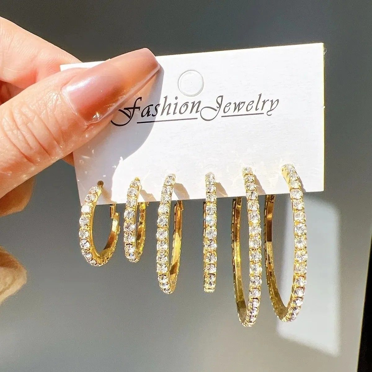Strass Hoop Ohrringe Set Elegante Modische Glitzernde Ohrringe_voghion.com