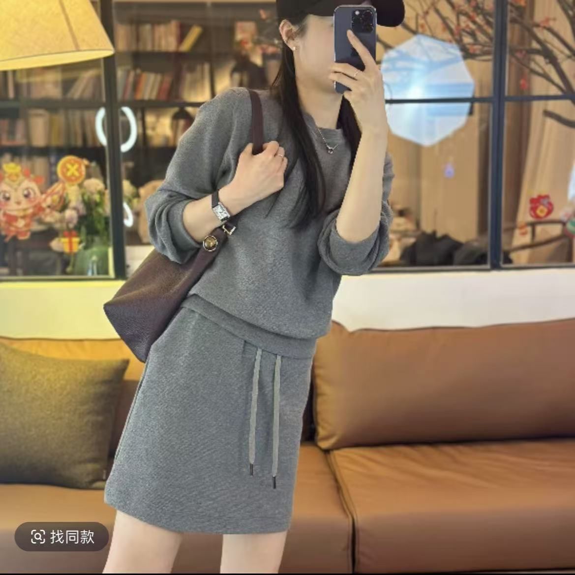 纯棉慵懒休闲运动2025秋季新款卫衣套装时尚气质短裙两件套纯色女