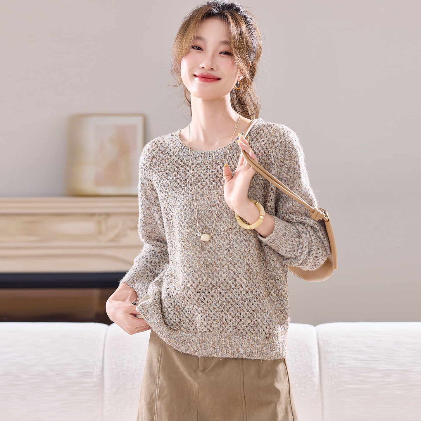 高端羊毛衫女装秋冬新款宽松休闲羊绒衫宽松遮肚子针织毛衣打底衫