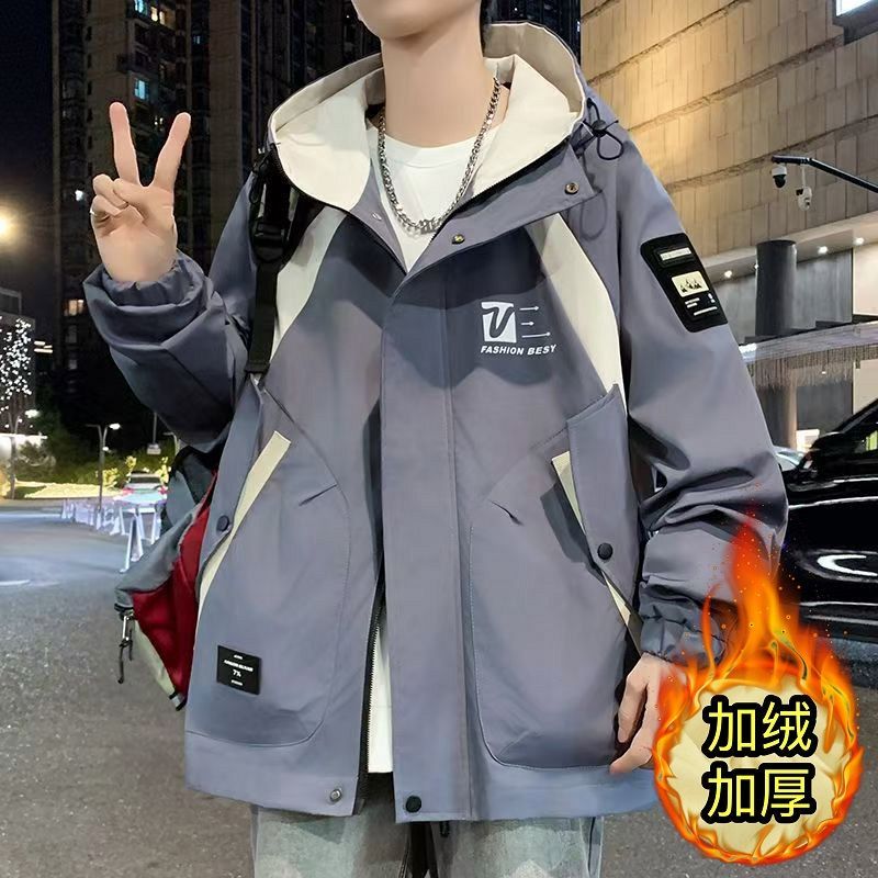 厚棉衣外套加绒冬季连帽棉服学生棉袄儿童冲锋衣青少年秋冬款外套