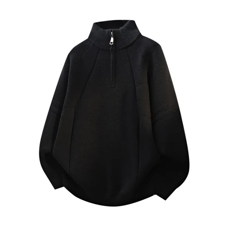 Turtleneck Zipper Sweater Autumn And Winter Coat 2025 New Loose Stand-up Collar Couple Solid Color Knitted Sweater Casual Trend_voghion.com