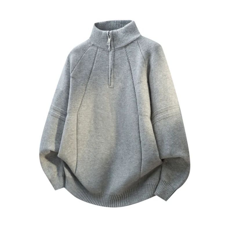 Turtleneck Zipper Sweater Autumn And Winter Coat 2025 New Loose Stand-up Collar Couple Solid Color Knitted Sweater Casual Trend_voghion.com