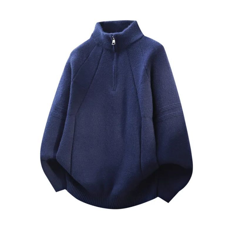 Turtleneck Zipper Sweater Autumn And Winter Coat 2025 New Loose Stand-up Collar Couple Solid Color Knitted Sweater Casual Trend_voghion.com