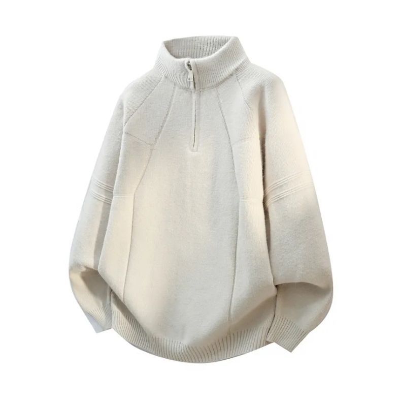 Turtleneck Zipper Sweater Autumn And Winter Coat 2025 New Loose Stand-up Collar Couple Solid Color Knitted Sweater Casual Trend_voghion.com