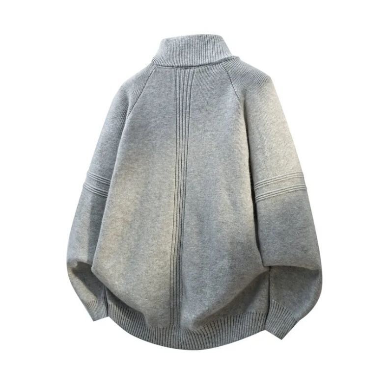 Turtleneck Zipper Sweater Autumn And Winter Coat 2025 New Loose Stand-up Collar Couple Solid Color Knitted Sweater Casual Trend_voghion.com