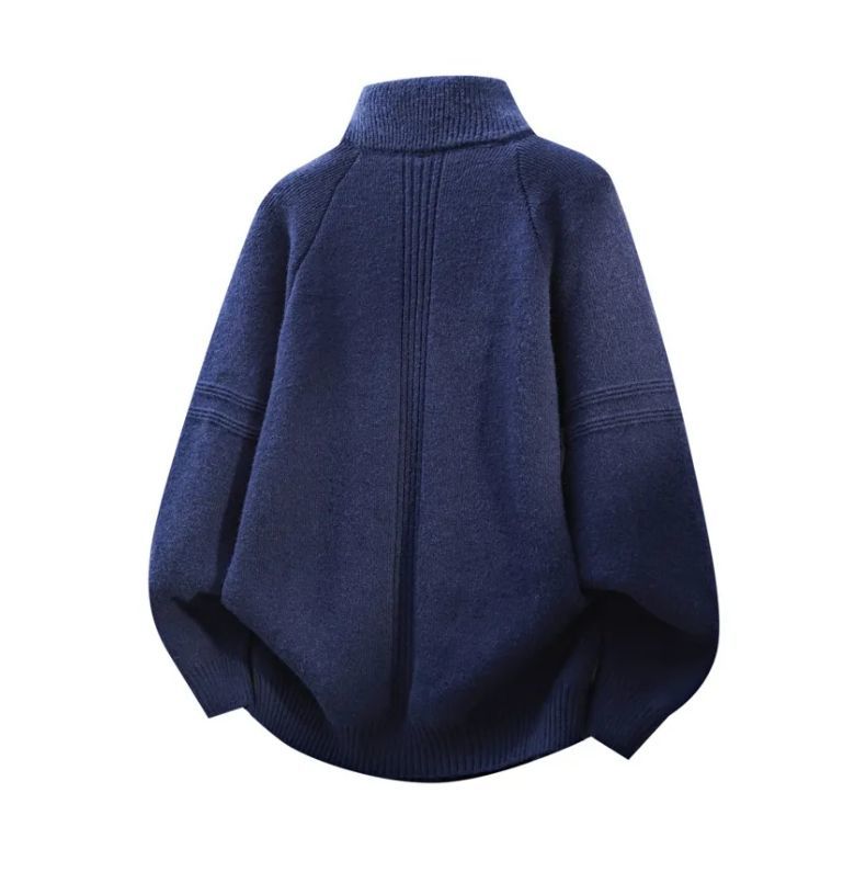 Turtleneck Zipper Sweater Autumn And Winter Coat 2025 New Loose Stand-up Collar Couple Solid Color Knitted Sweater Casual Trend_voghion.com