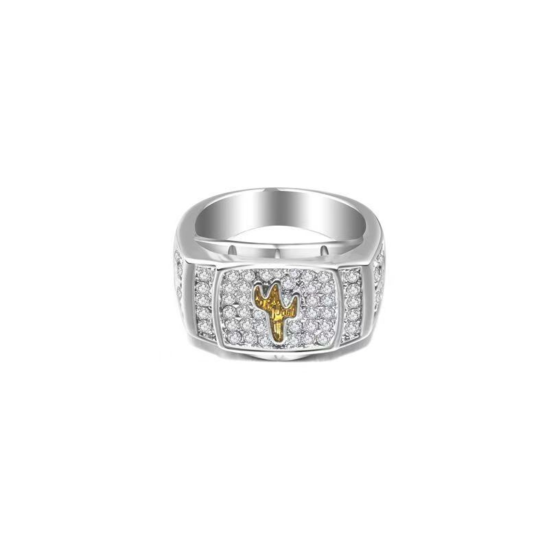 Cactus Smiley Face Diamond Studded Ring Hip Hop Jewellery_voghion.com