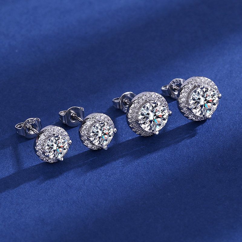 High-end Full Diamond Princess Round Stud Earrings For Women_voghion.com