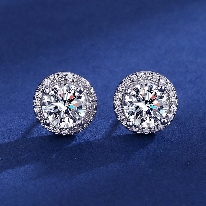 High-end Full Diamond Princess Round Stud Earrings For Women_voghion.com